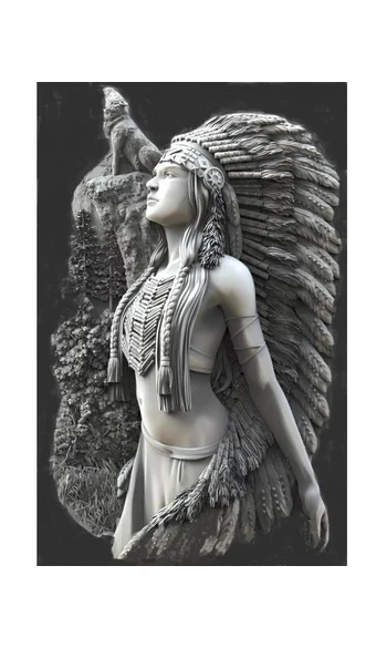 Amérindienne avec loup-1/2 rond